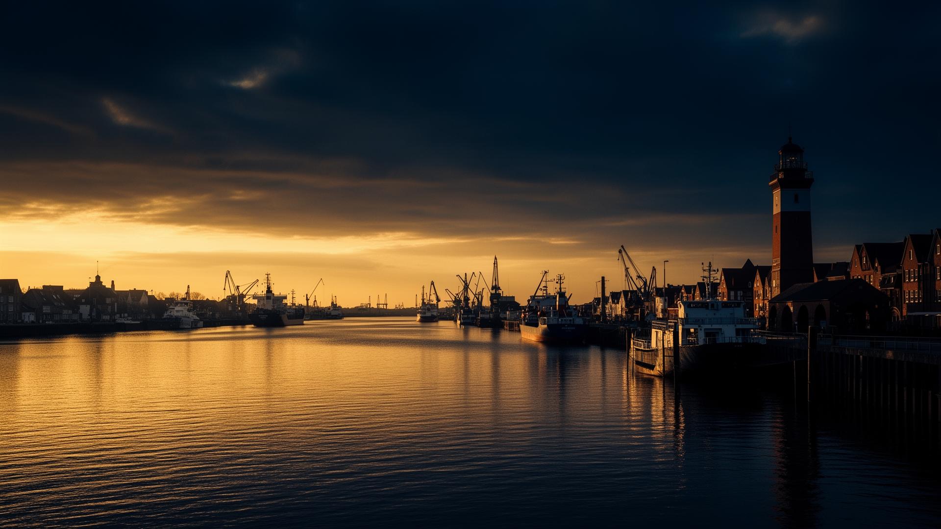 Hafen von Brake an der Unterweser im Abendlicht
